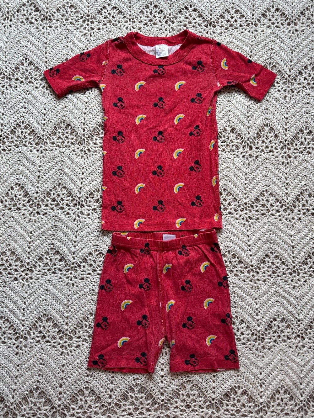Hanna Andersson Short Sleeve Organic Pajama Set Rainbow Mickey Disney Size 6/7